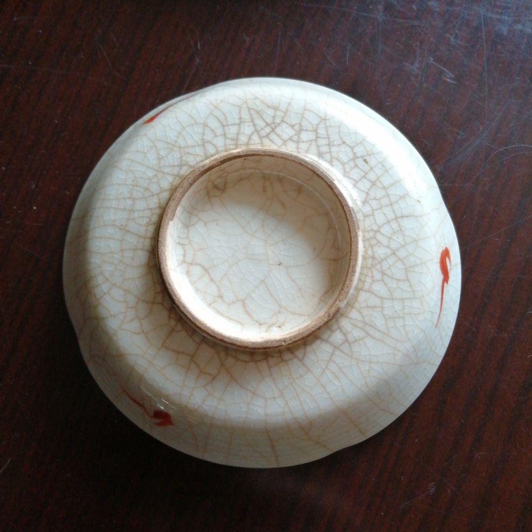 犬山焼　赤絵魁字小皿　5枚　12cm　明治～大正期