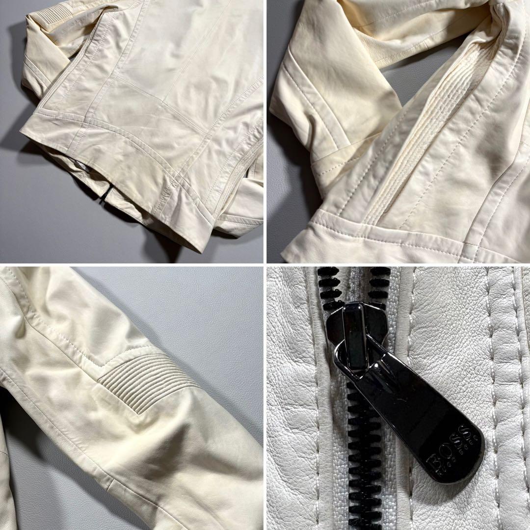 XXL相当 ヒューゴボス ラムレザー ライダースジャケット レザージャケット 白