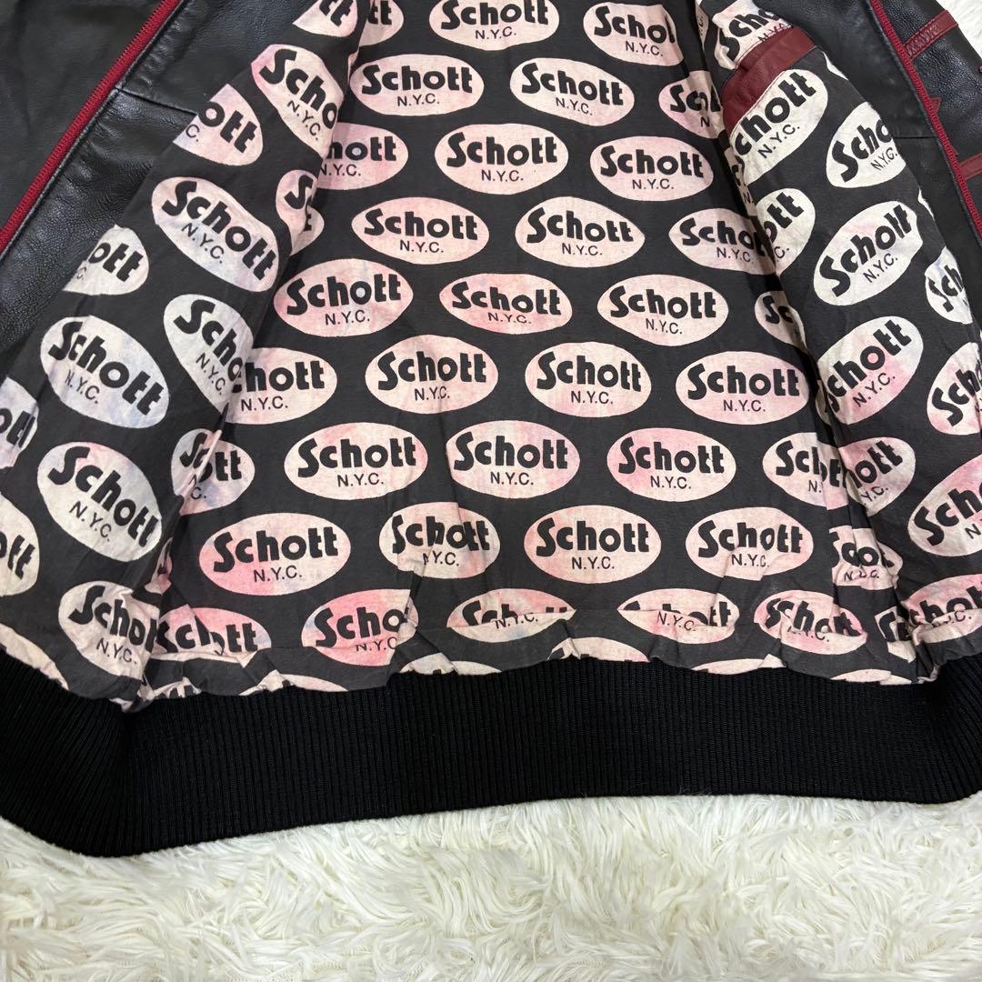 【Schott】羊革 シングル ライダース 裏地総柄 バイカラー sizeM