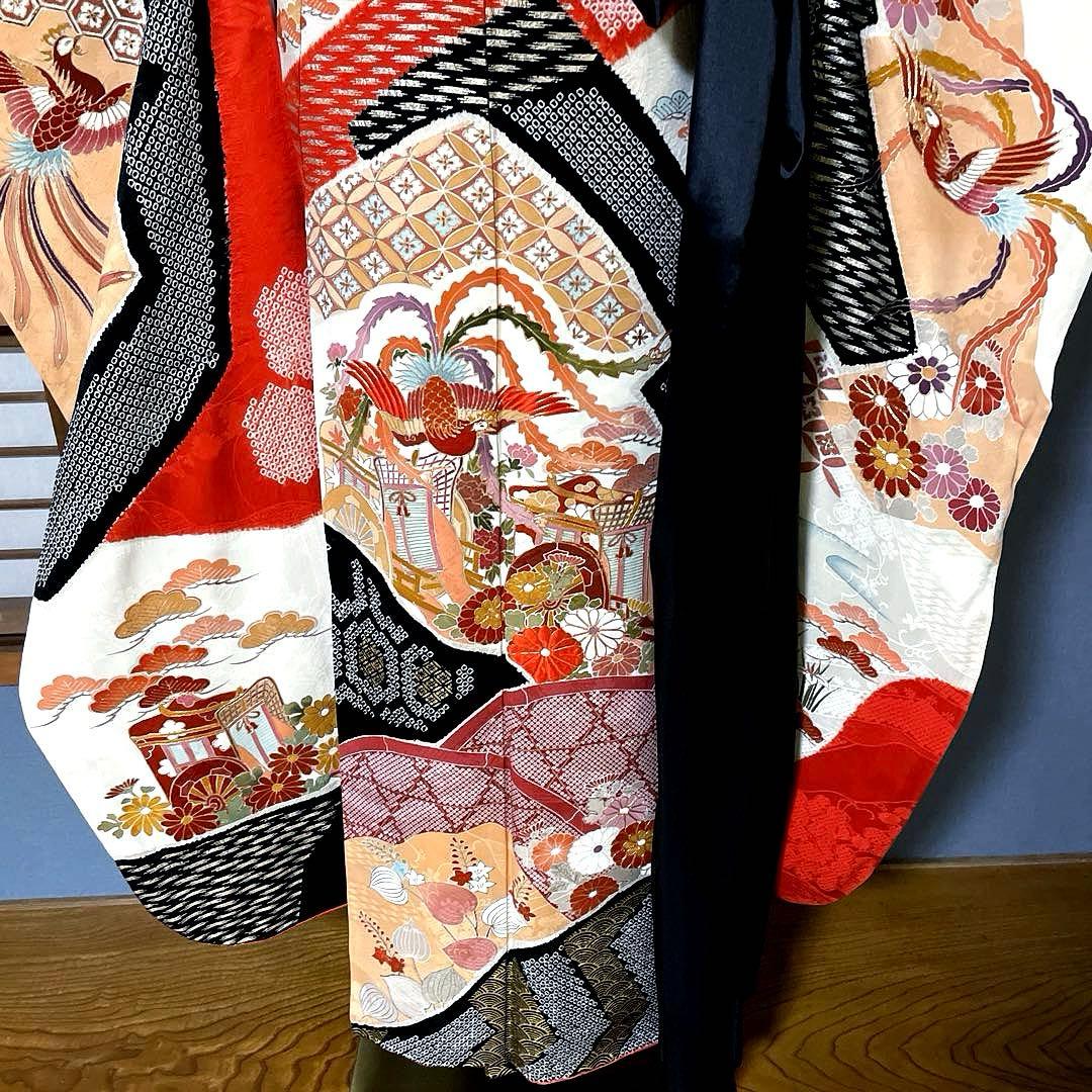 振袖フルセット　絞り　手描き友禅　手刺繍　吉祥文様　鳳凰　成人式振袖　振袖