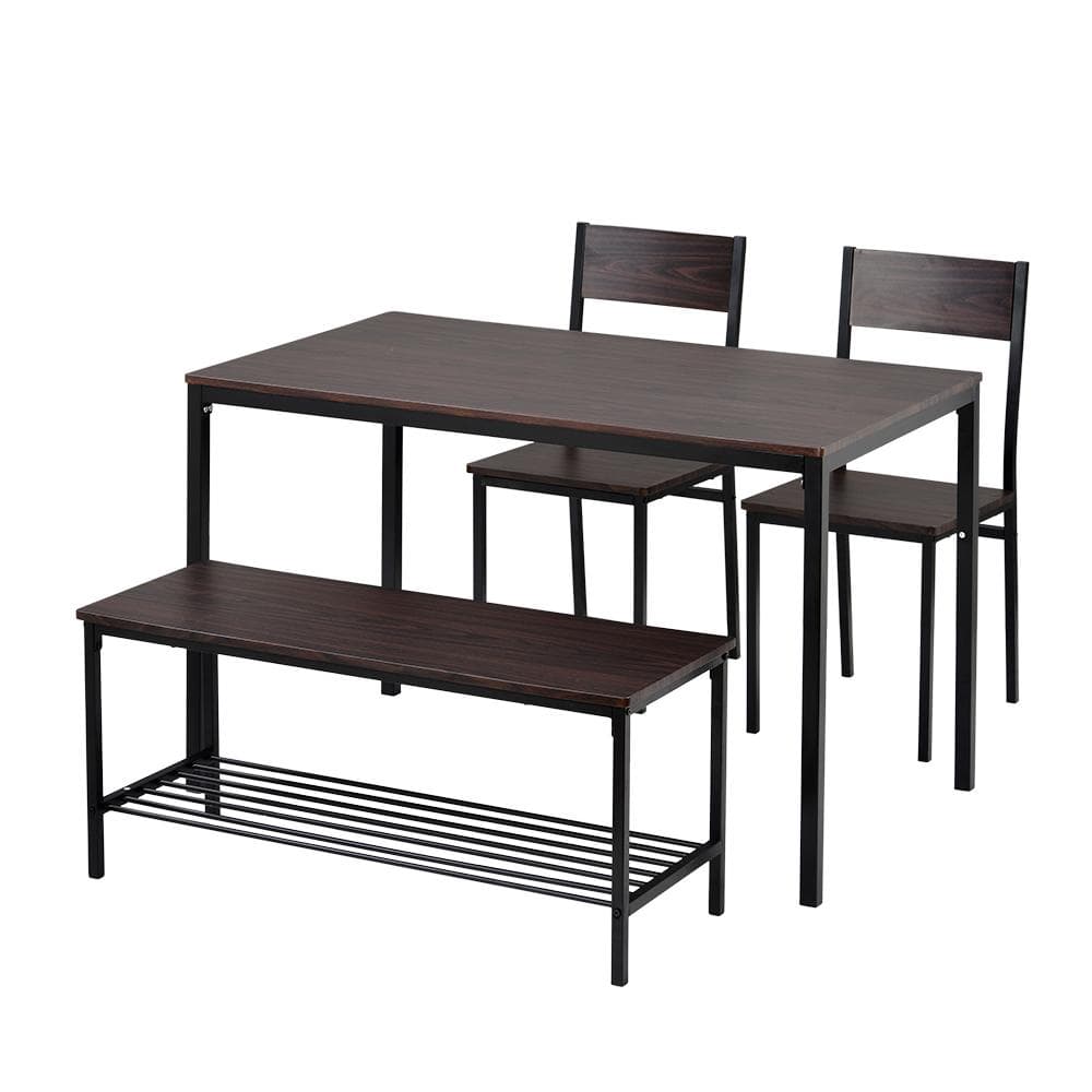 超人気！北欧風ダイニング4点セット　テーブル＋チェア2脚＋ベンチ　BROWN