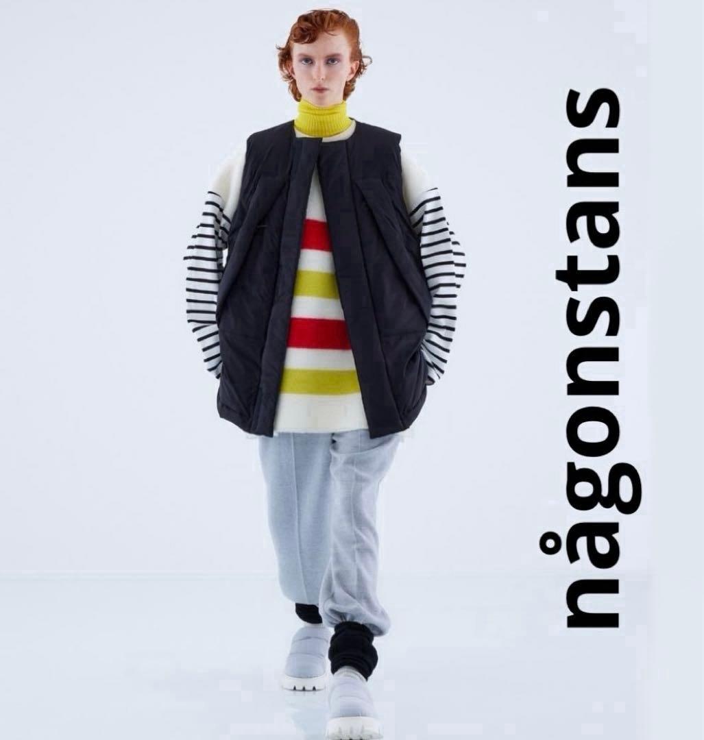 ☆美品今季 nagonstans ナゴンスタンス ノーカラー ダウン ベスト 黒