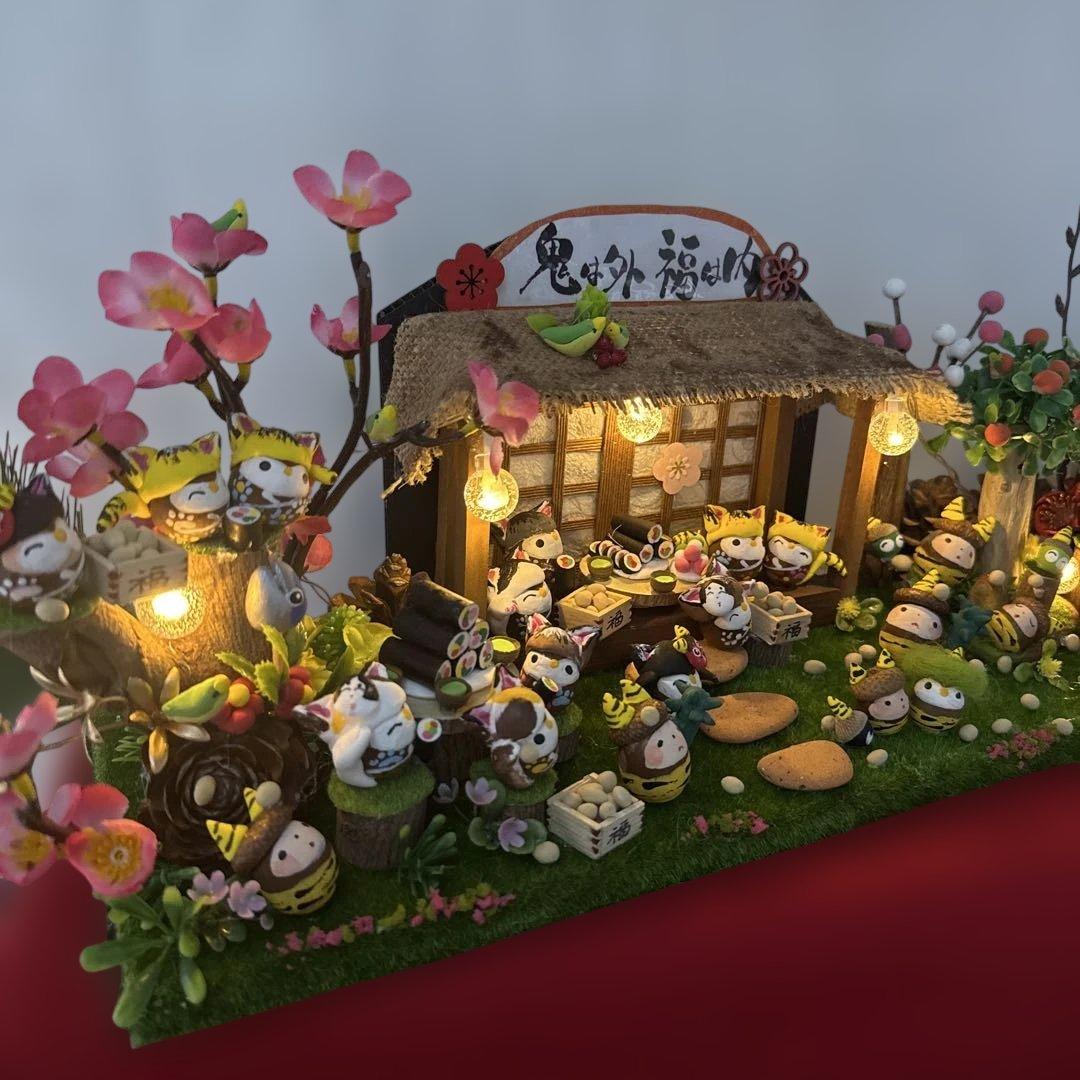 どんぐりアート♡2026年度節分　猫帽子BIGオブジェ　一点物♡