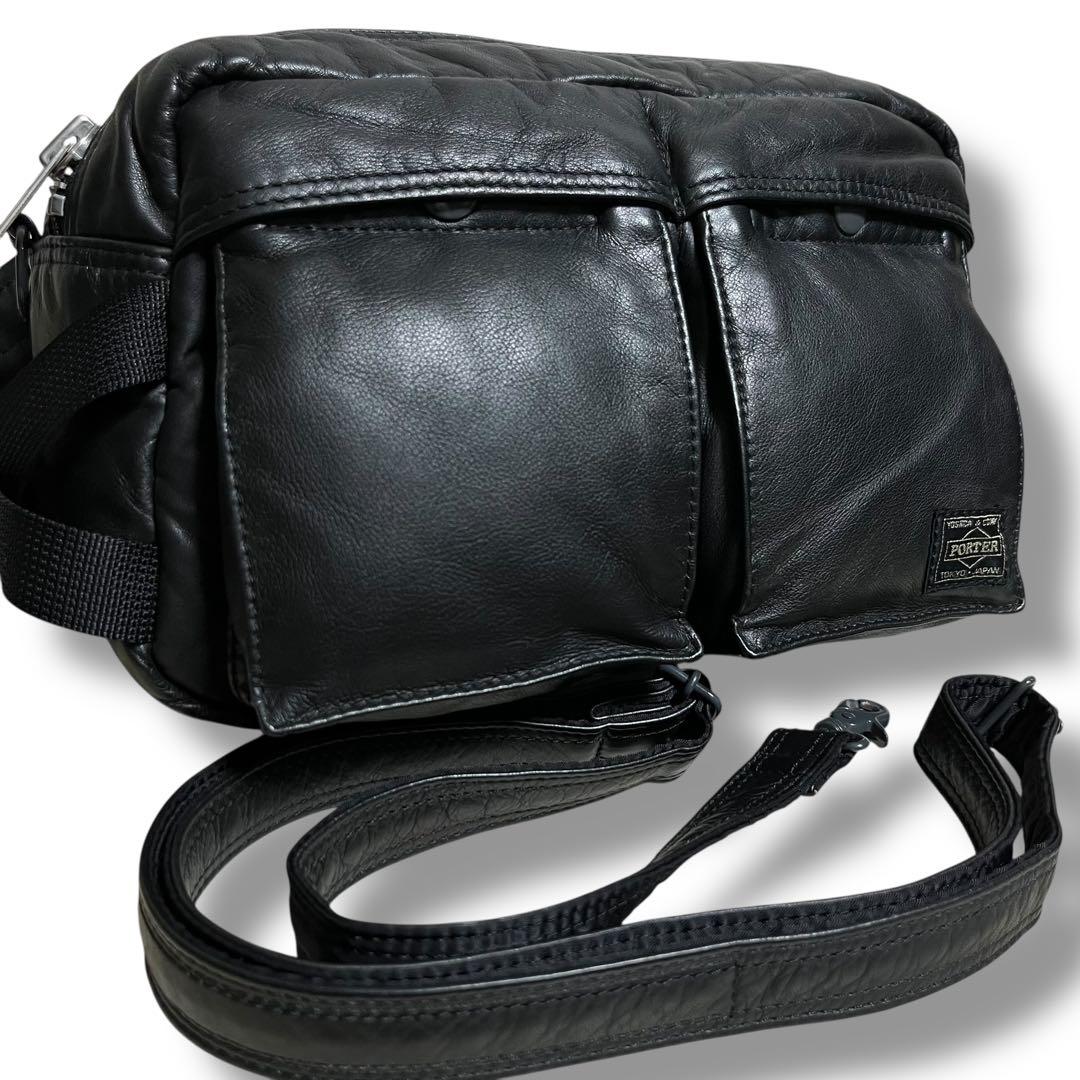 希少品　PORTER　ポーター　吉田カバン　ブラック　本革　タンカー　レザー
