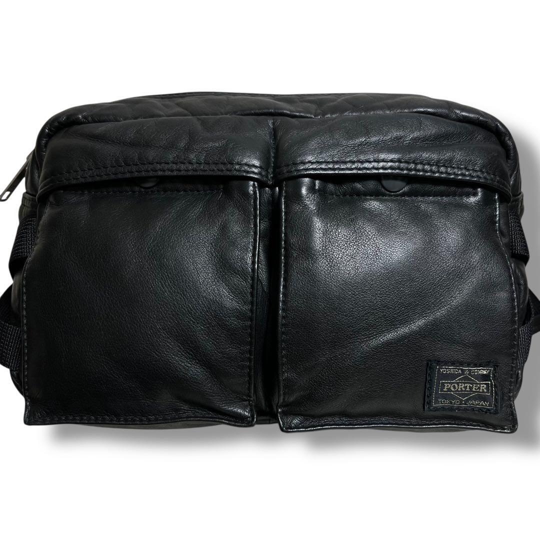 希少品　PORTER　ポーター　吉田カバン　ブラック　本革　タンカー　レザー