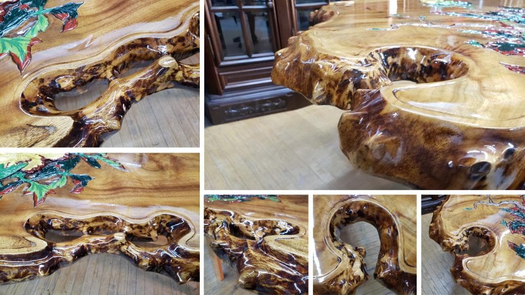 L16　美品！　逸品！　希少！　欅　天然木　無垢　一枚板 　天板　彫刻　ペイント