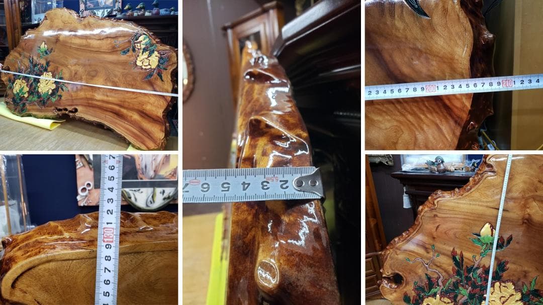 L16　美品！　逸品！　希少！　欅　天然木　無垢　一枚板 　天板　彫刻　ペイント