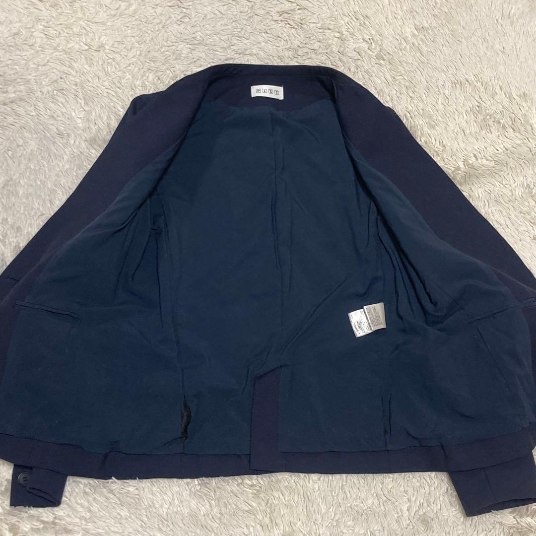 PLST 美品【洗濯機で洗える】ノーカラー ジャケット パンツ 濃紺 ネイビー