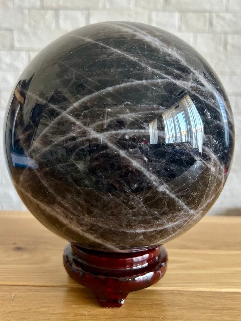【希少・大型】モリオン 黒水晶 スフィア 約160mm魔除け・浄化・守護石｜丸玉