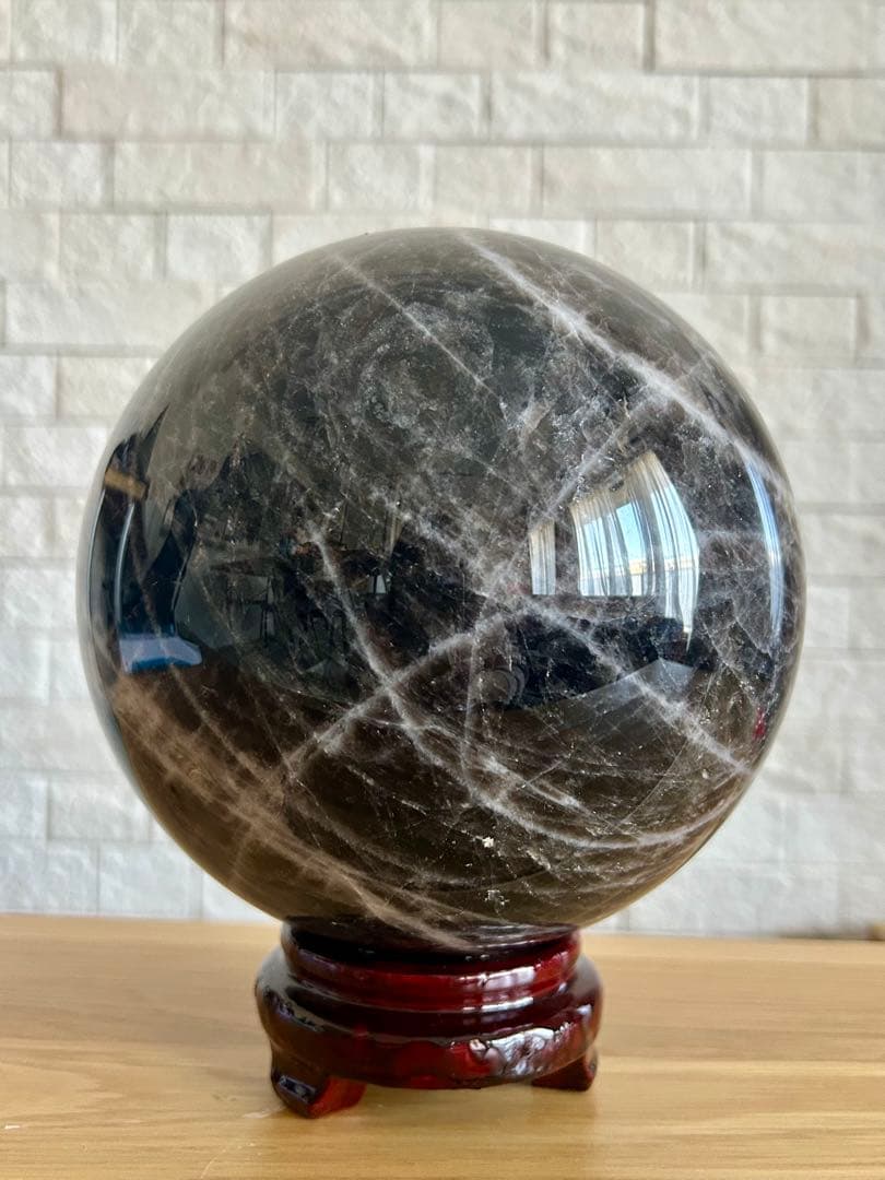 【希少・大型】モリオン 黒水晶 スフィア 約160mm魔除け・浄化・守護石｜丸玉