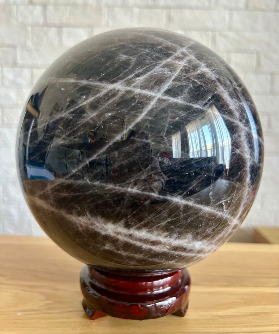 【希少・大型】モリオン 黒水晶 スフィア 約160mm魔除け・浄化・守護石｜丸玉