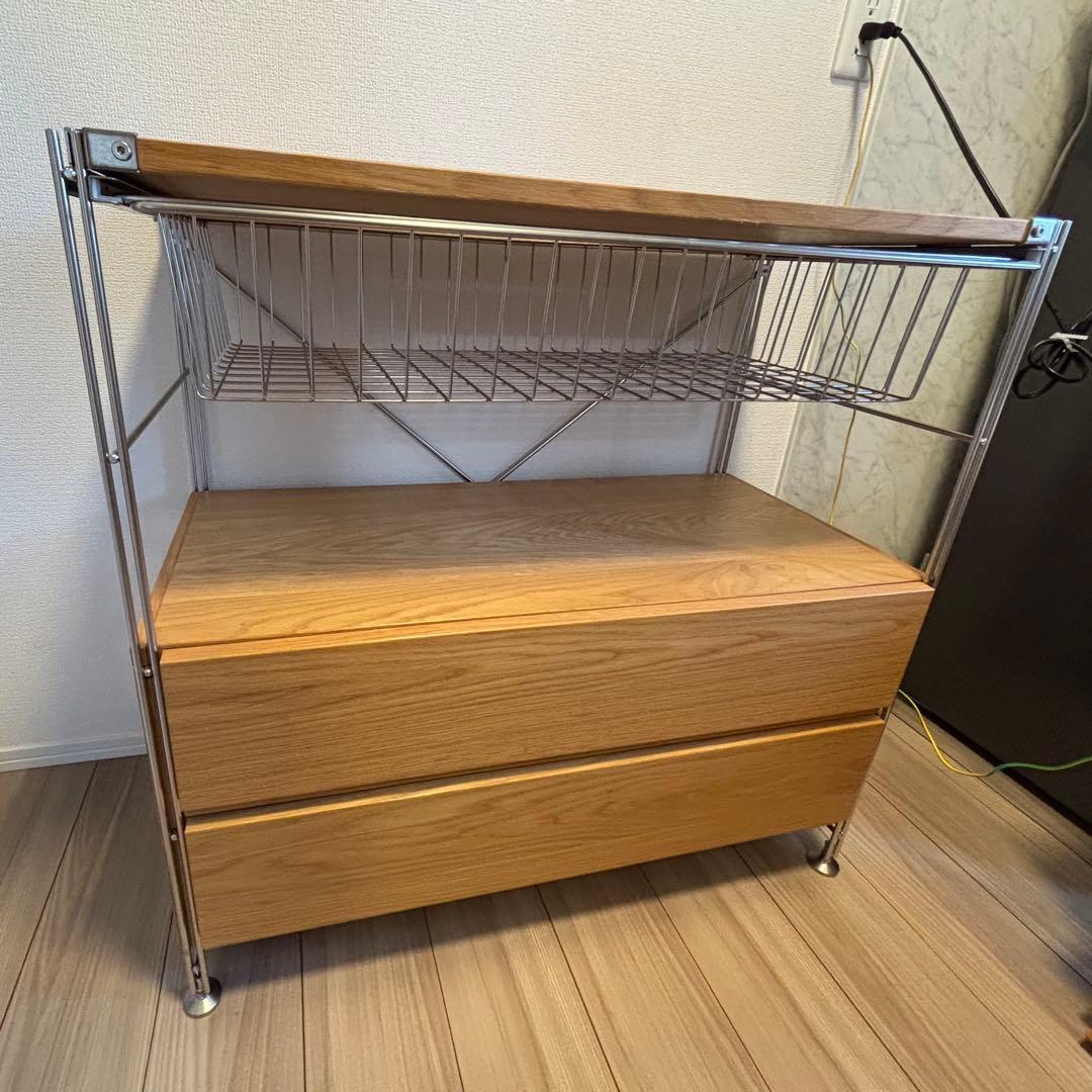 無印良品 ステンレスユニットシェルフ オーク材 ワイド 小