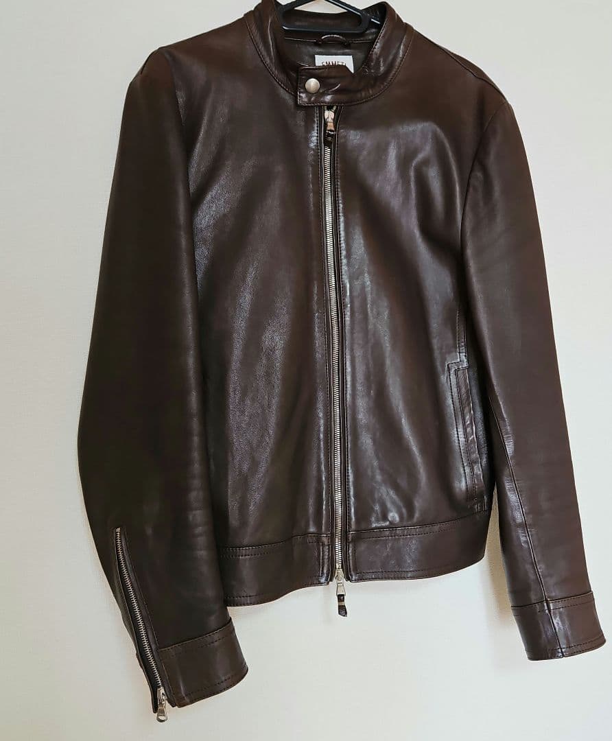 【サイズ44】EMMETI JURI ブラウンレザーシングルライダースジャケット
