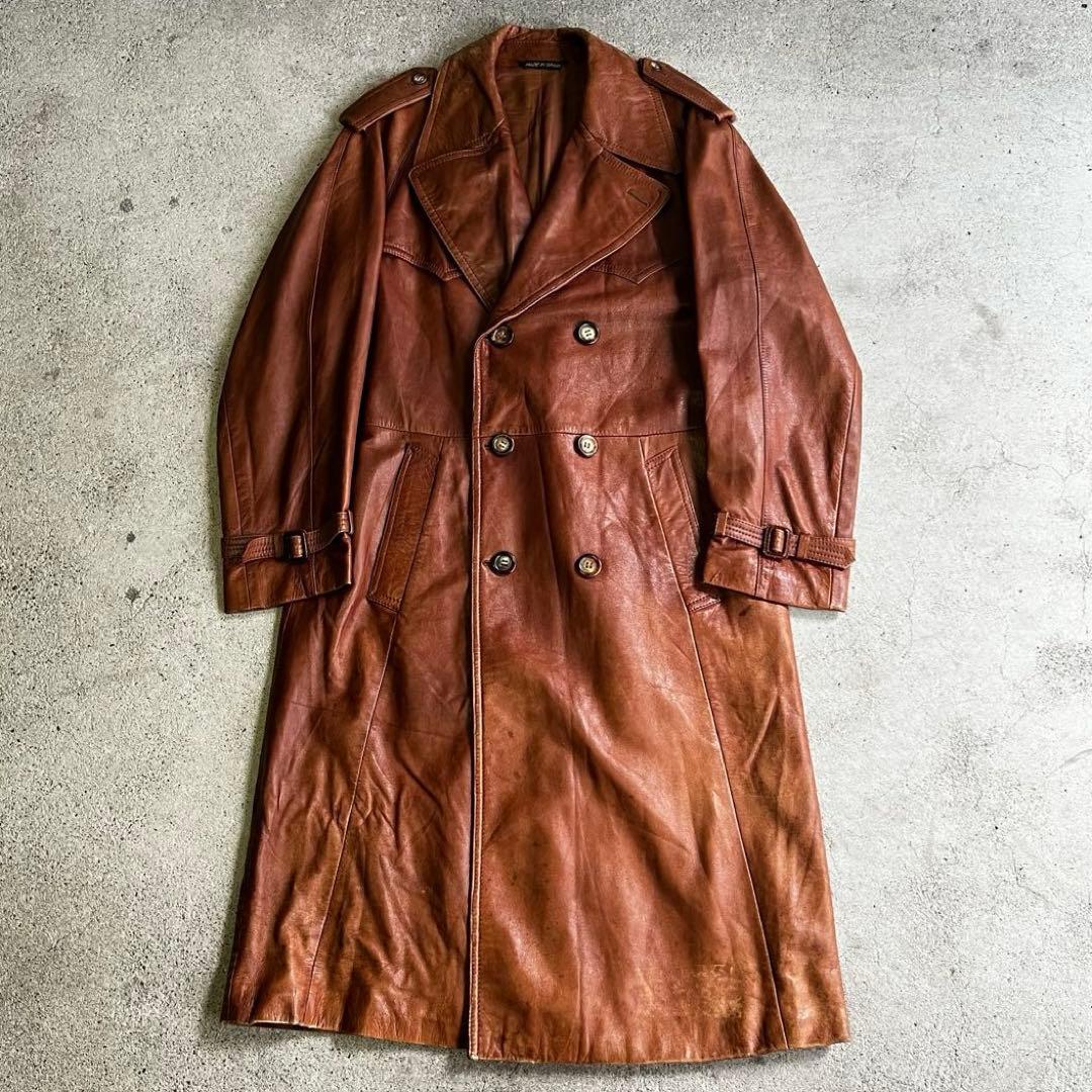 EURO vintage スペイン製 ラムレザートレンチコート 羊革