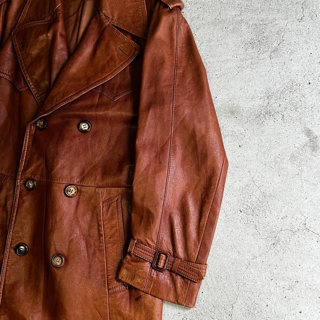 EURO vintage スペイン製 ラムレザートレンチコート 羊革