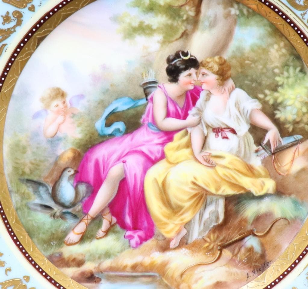 ロイヤル・ヴィエナ 西洋陶磁最高級!! 一点物 金盛装飾 飾り皿 著名な絵師