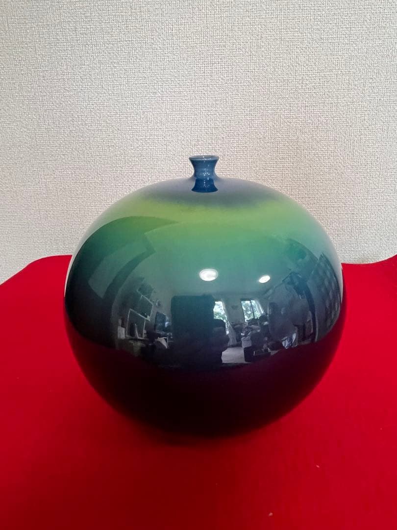 人間国宝 三代 徳田八十吉（正彦銘）碧明釉 壺 管理T272