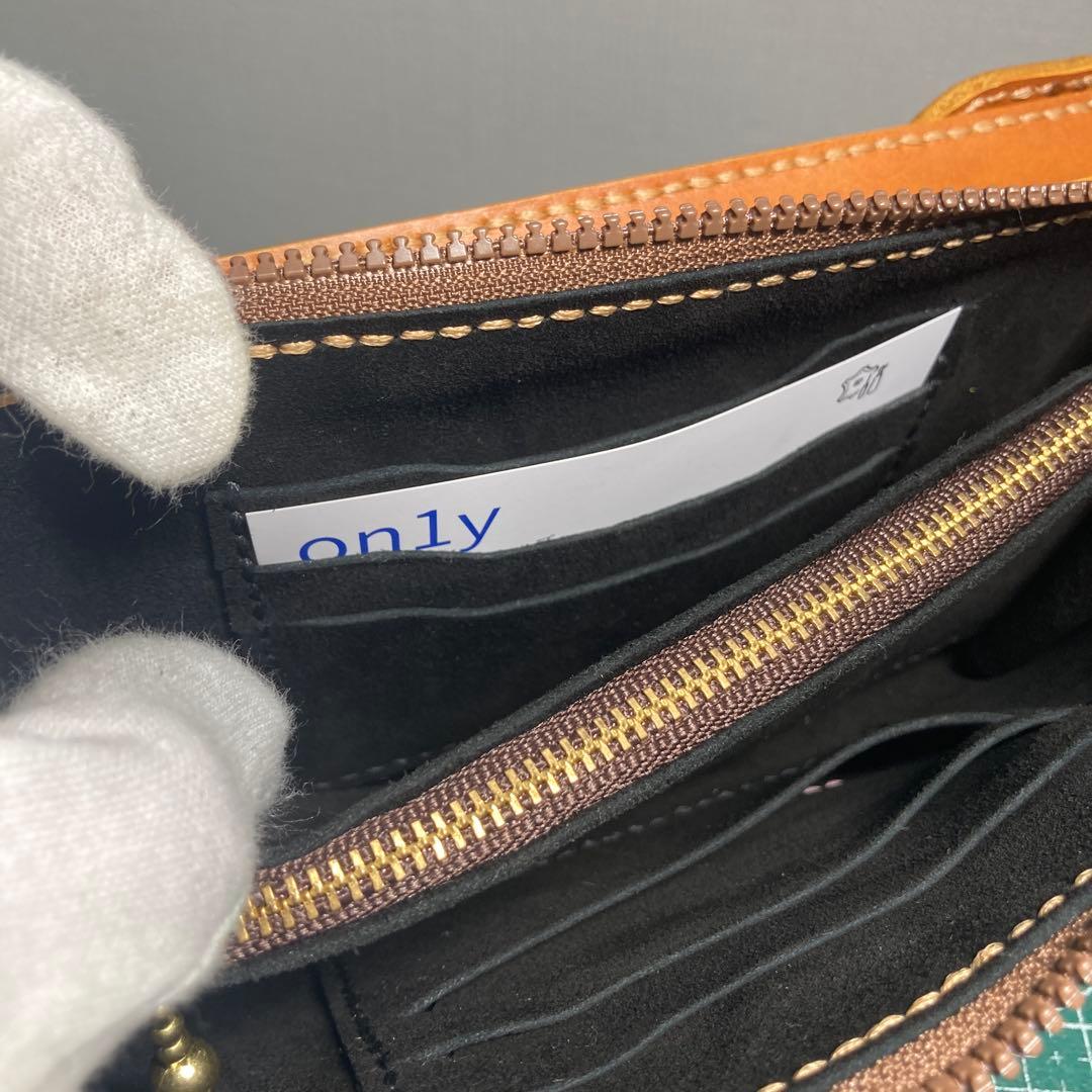 ハンドメイド　レザー スマホ入れ付き財布 キャメル