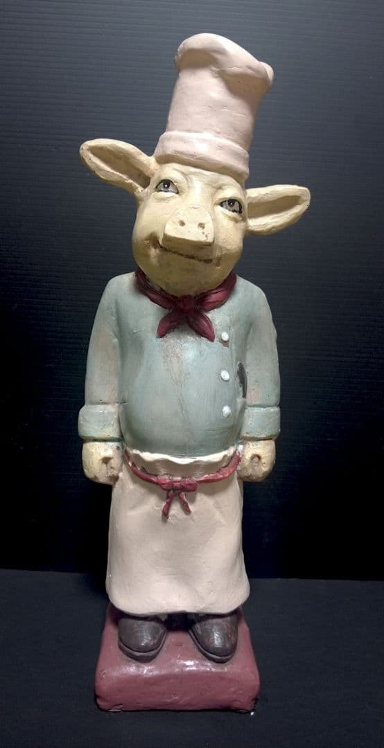 レア 30cm 大きなフレンチシェフピッグ アンティーク雑貨ヴィンテージオブジェ