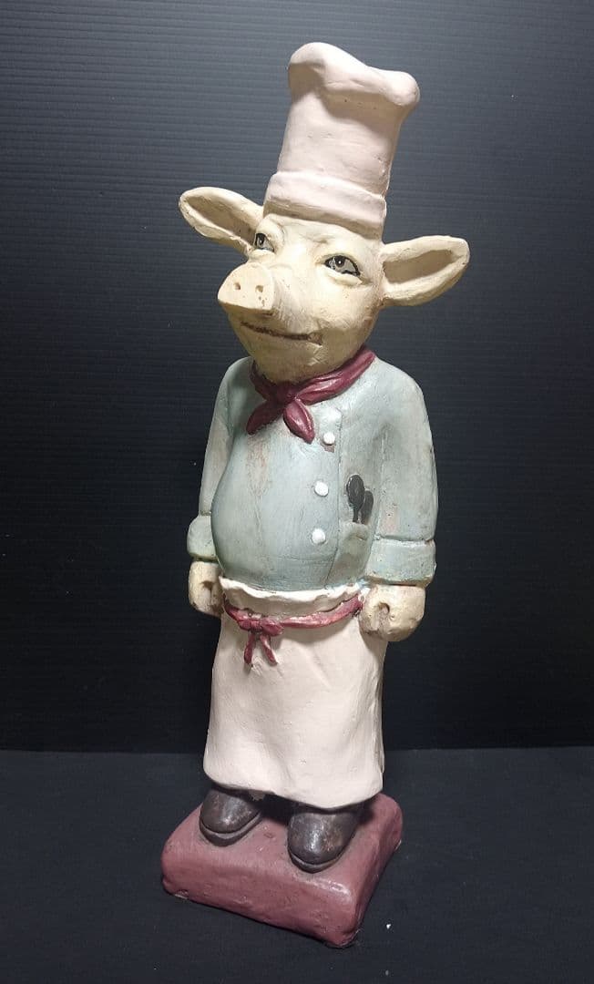 レア 30cm 大きなフレンチシェフピッグ アンティーク雑貨ヴィンテージオブジェ