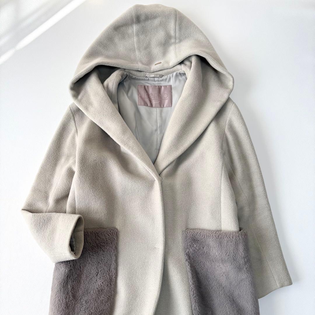 タグ付き＊HERNO ヘルノ アンゴラ フーデッドロングコート ファー タグ付き