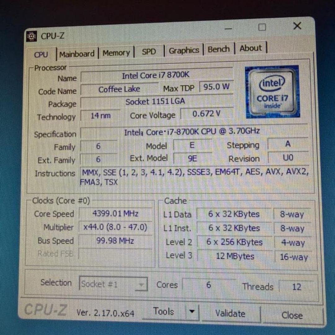 【動作品】CPU Intel Core i7-8700K