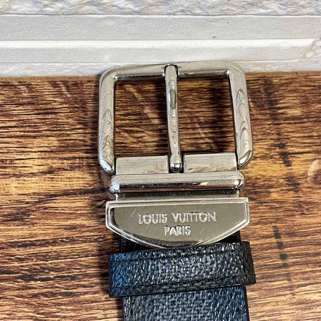 ルイヴィトン ダミエ レザー サンチュール ベルト シルバー金具 ブラック.