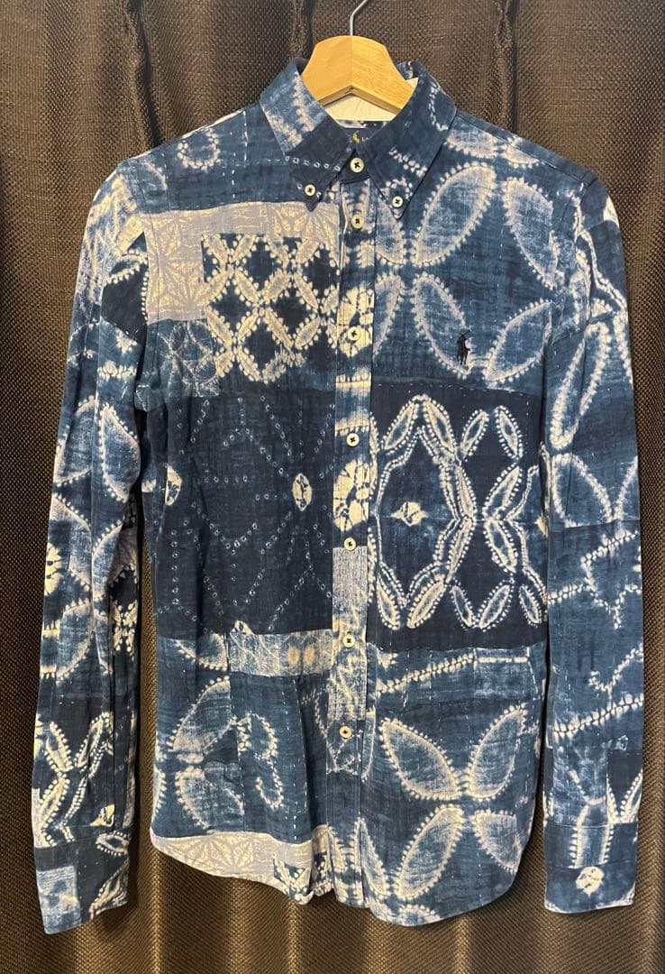 【美品】ポロラルフローレン 刺し子 パッチワーク調 ニットオックスフォードシャツ