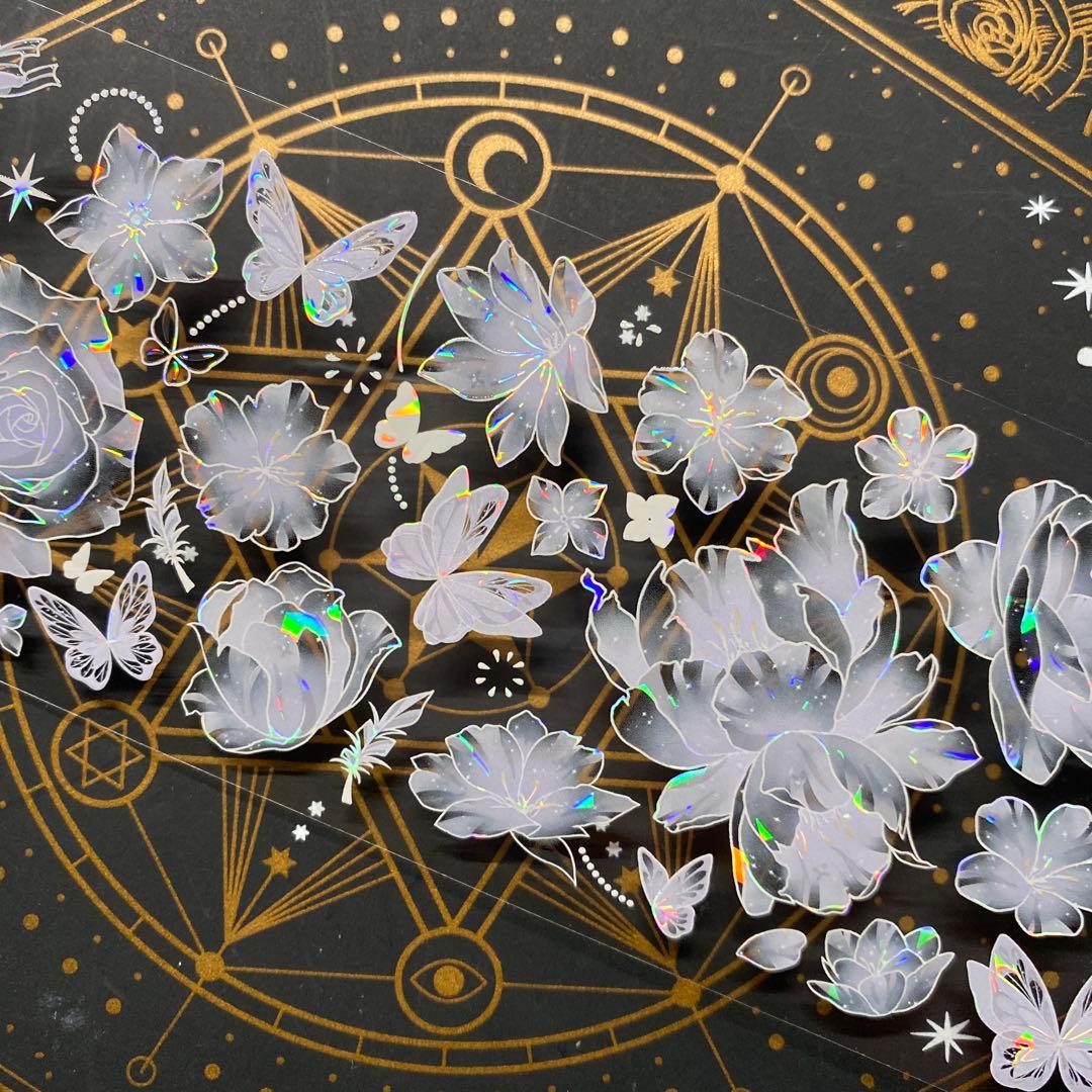 【9167】海外　マステ　中古巻　貝殻光マスキングテープ　お花系　半透明　紫