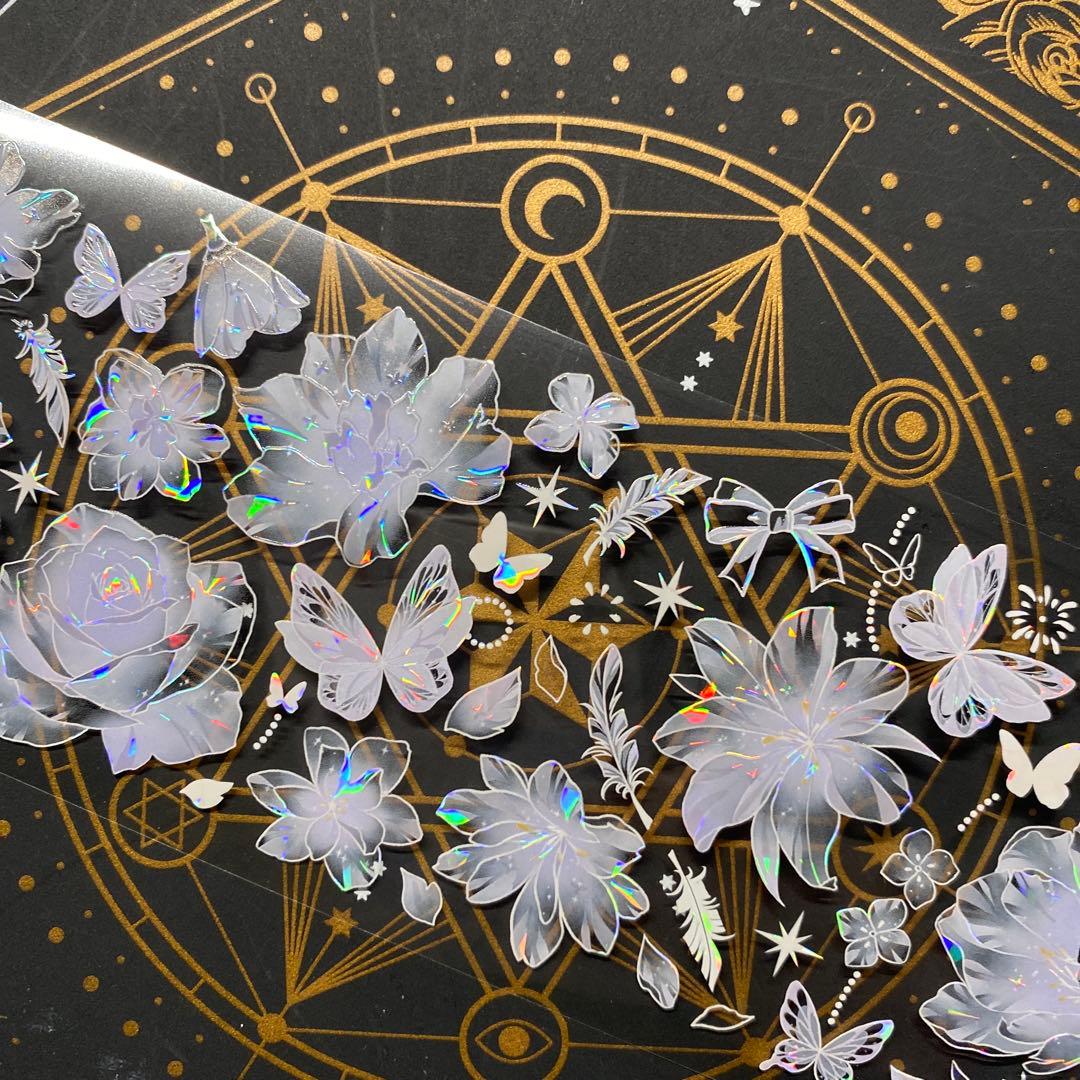 【9167】海外　マステ　中古巻　貝殻光マスキングテープ　お花系　半透明　紫