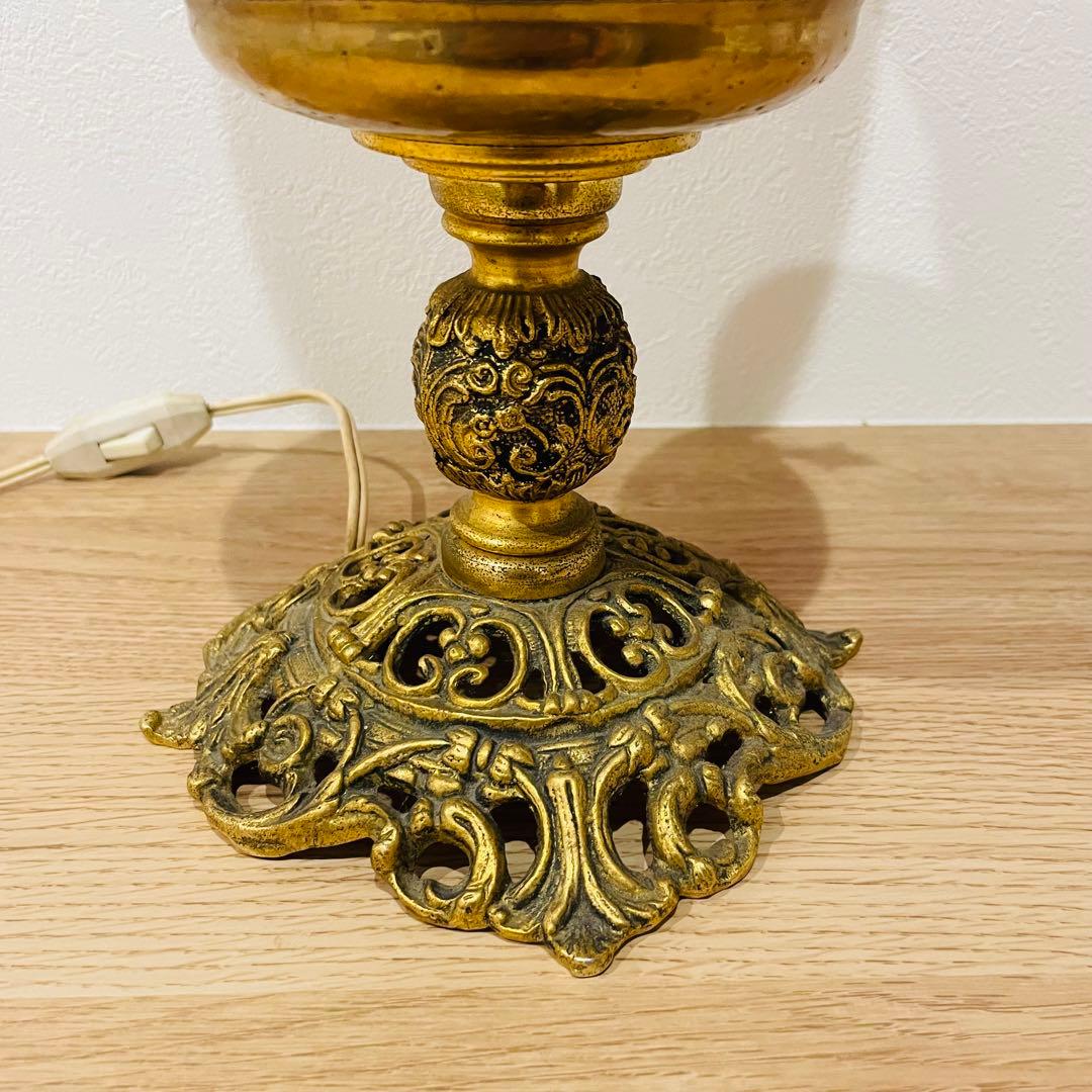 大型 アンティーク スタンドランプ フリル シェード 真鍮製 高さ58cm