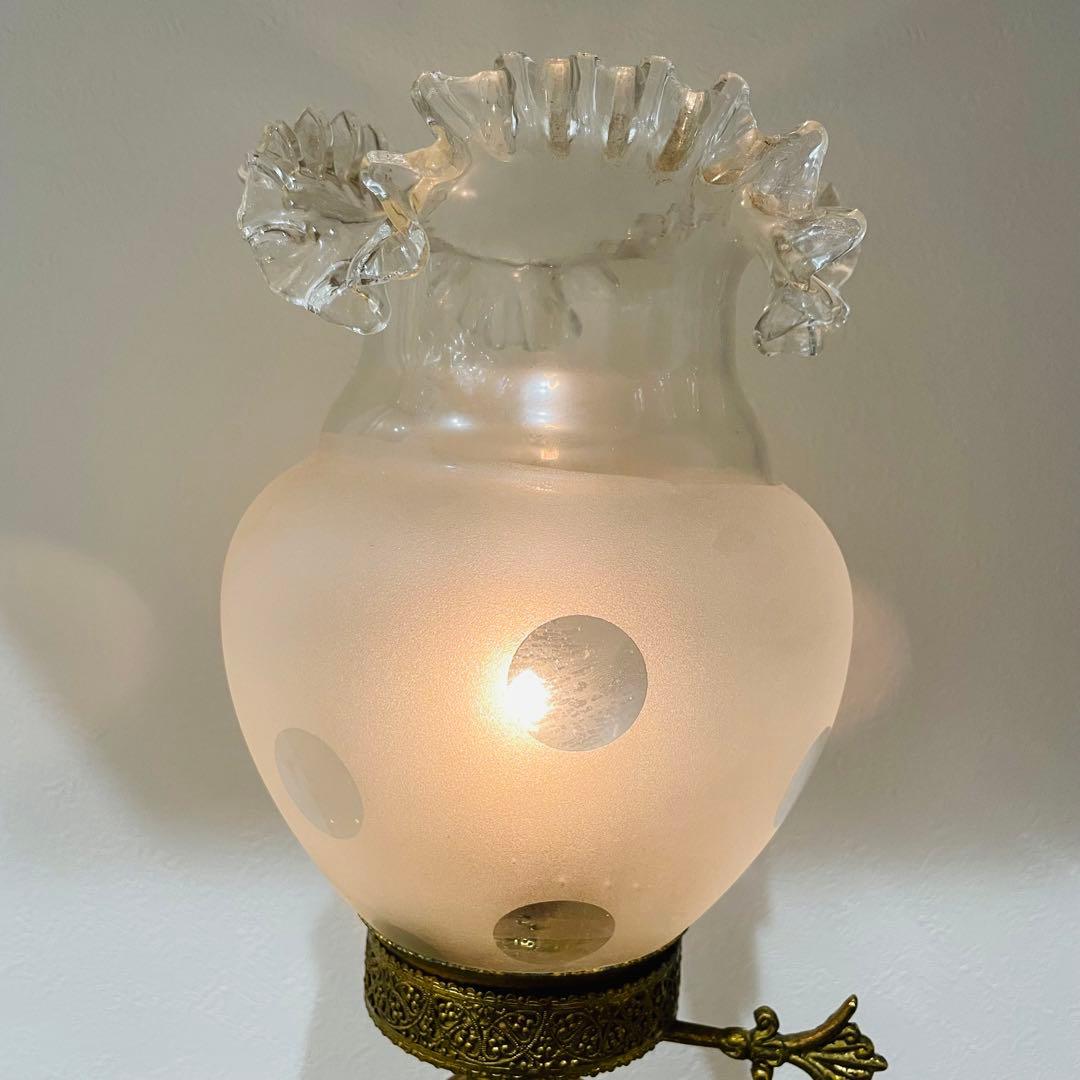 大型 アンティーク スタンドランプ フリル シェード 真鍮製 高さ58cm