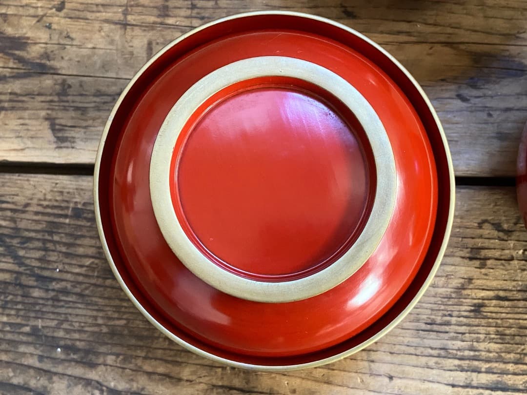 いろはにほへと 輪島塗 金縁 煮物椀 5客 / 朱漆 漆器椀 懐石椀