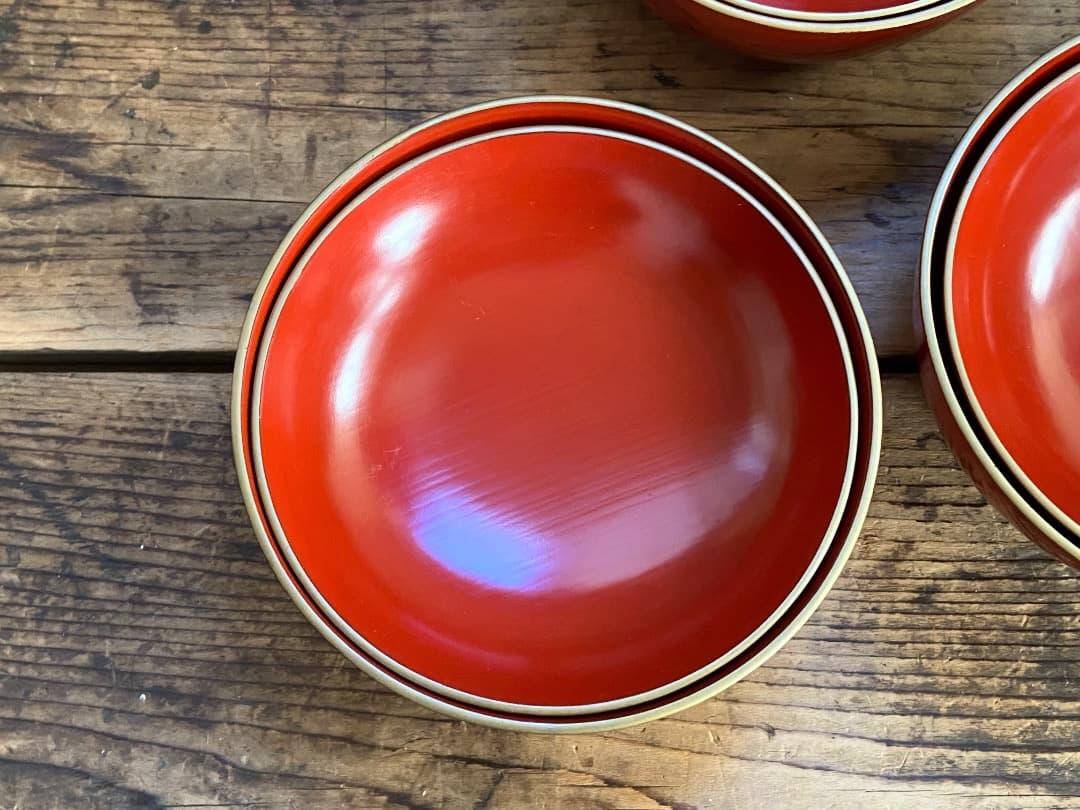 いろはにほへと 輪島塗 金縁 煮物椀 5客 / 朱漆 漆器椀 懐石椀