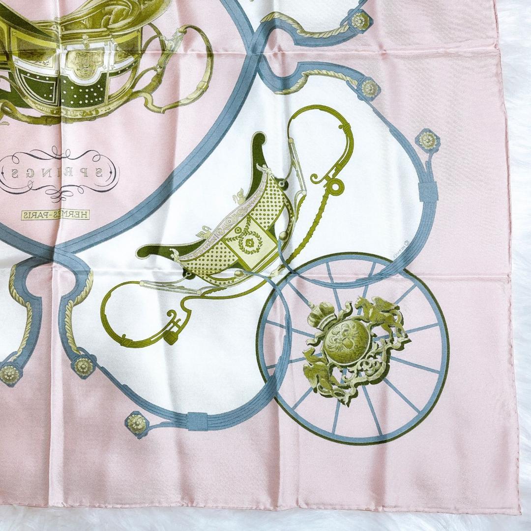 エルメス カレ90 スプリングス シルク100% ピンク　マルチカラー スカーフ