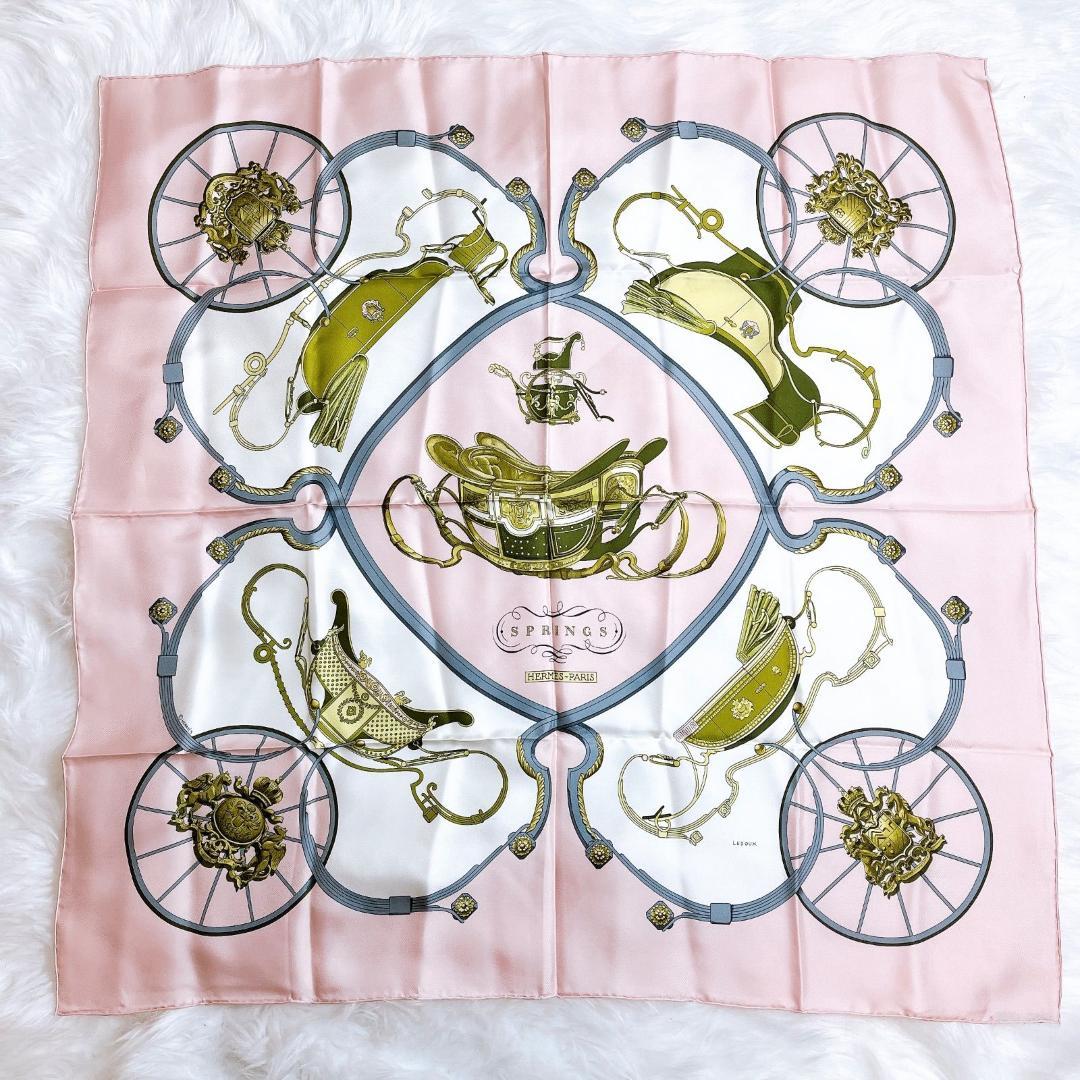 エルメス カレ90 スプリングス シルク100% ピンク　マルチカラー スカーフ