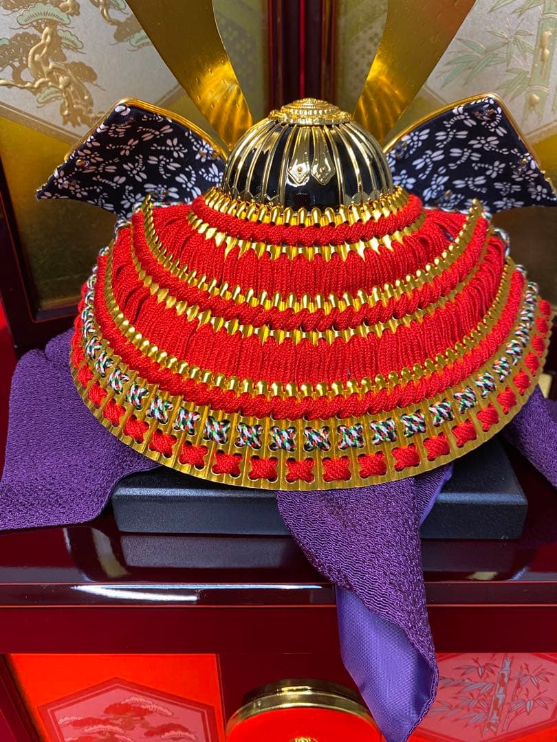 東京久月　五月人形　家紋付き兜飾り収納セット