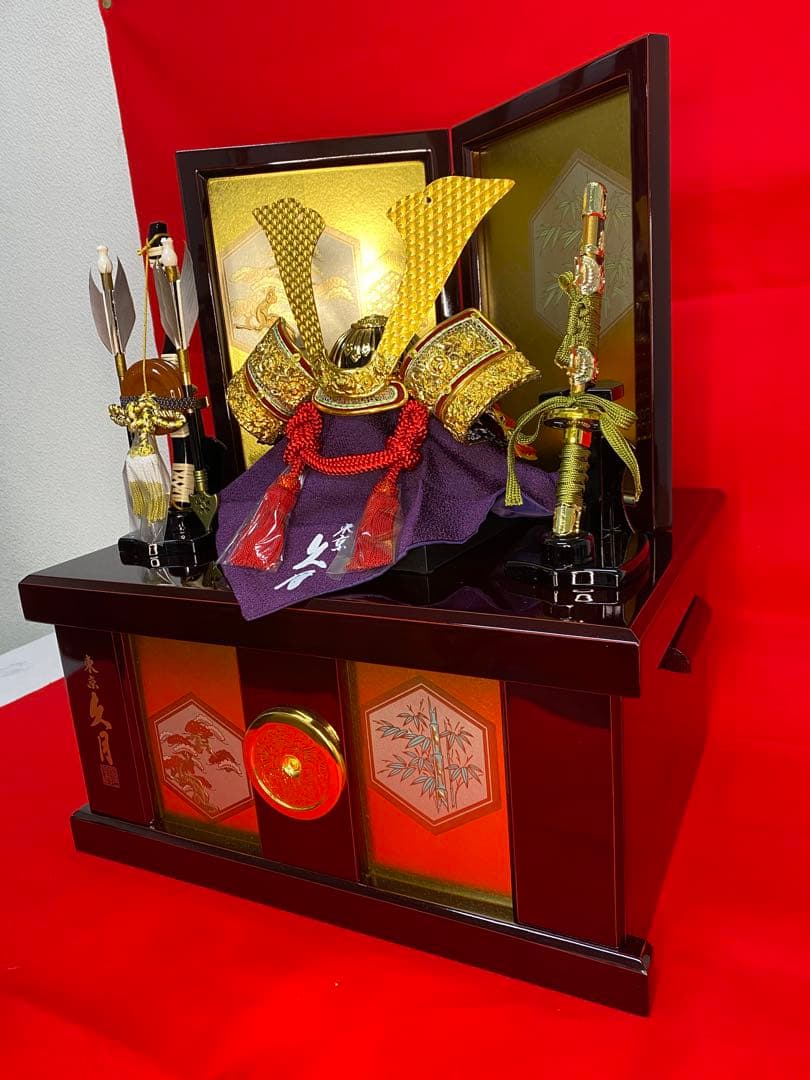 東京久月　五月人形　家紋付き兜飾り収納セット