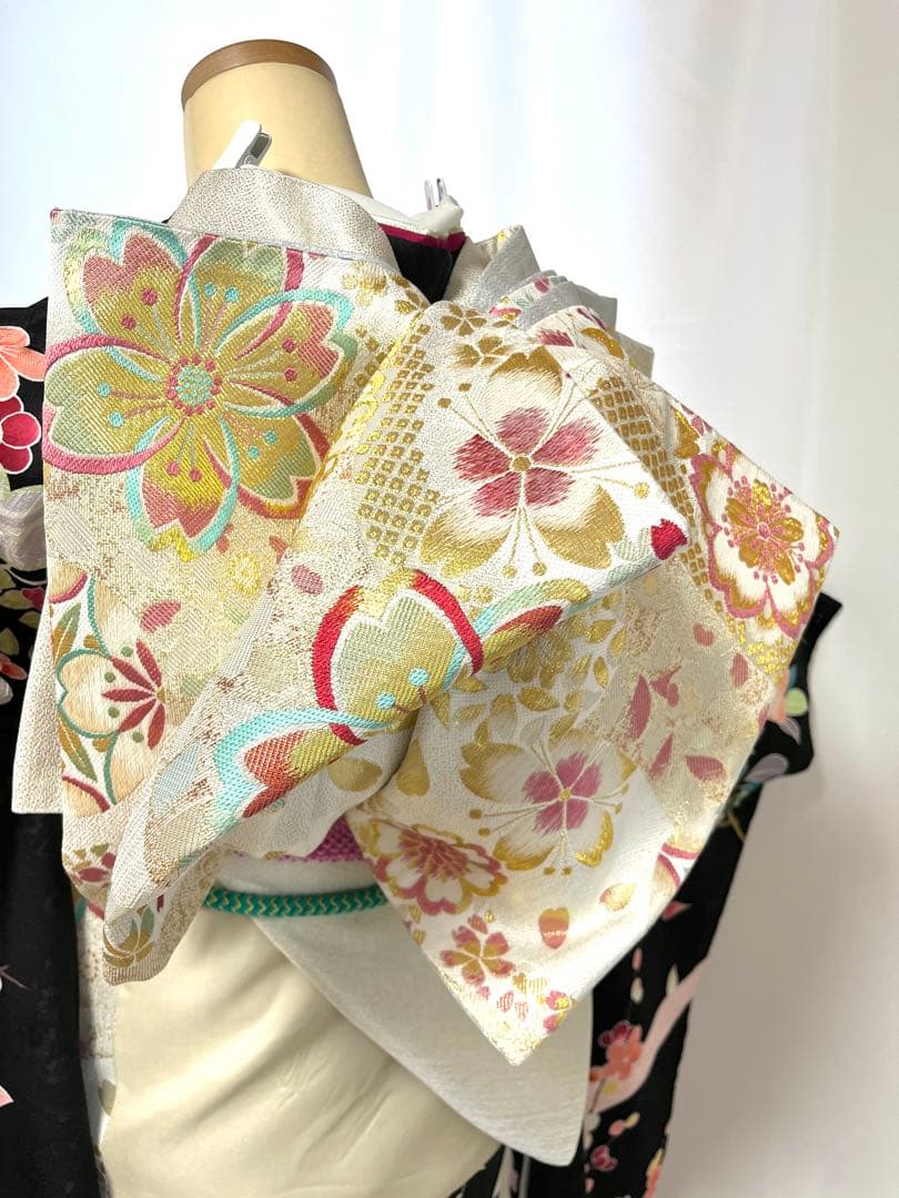 【美おり】振袖 正絹 振袖フルセット 7点セット 黒 レトロ調 アンティーク調