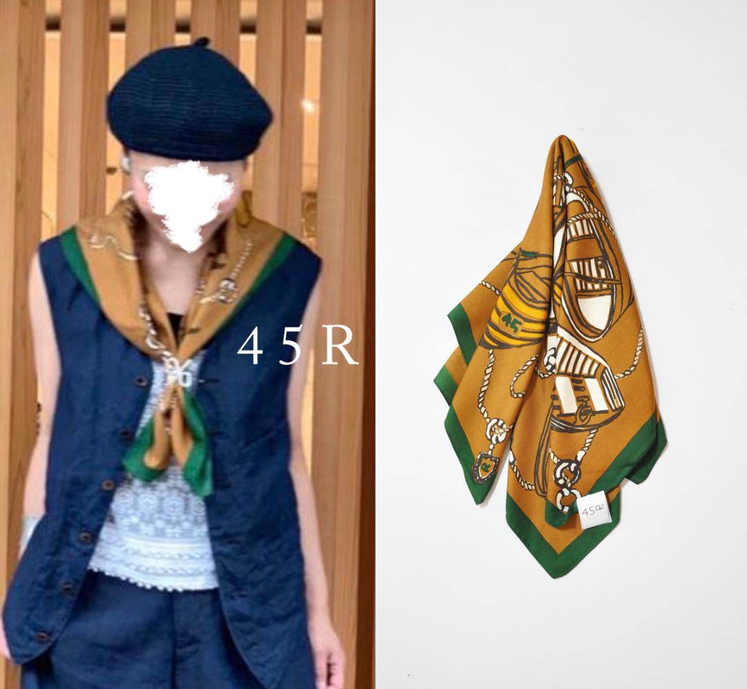 新品 45R シルクツイルのヨットプリント スカーフ ショール