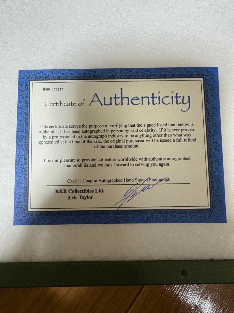 チャールズ・チャップリン　直筆サイン