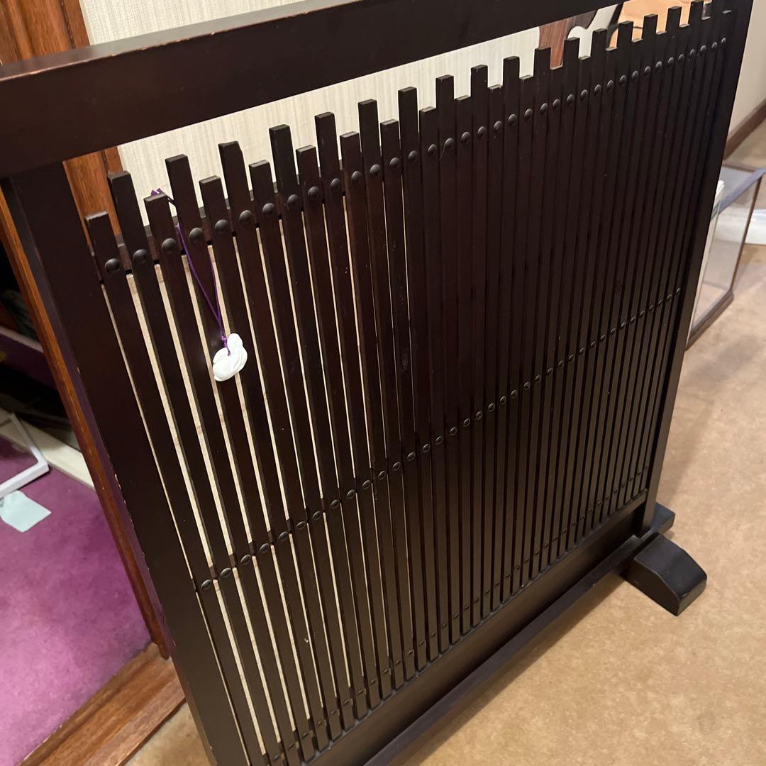 天然木ついたて　間仕切り　衝立和風パーテーション　ヴィンテージ家具　裏障子付き