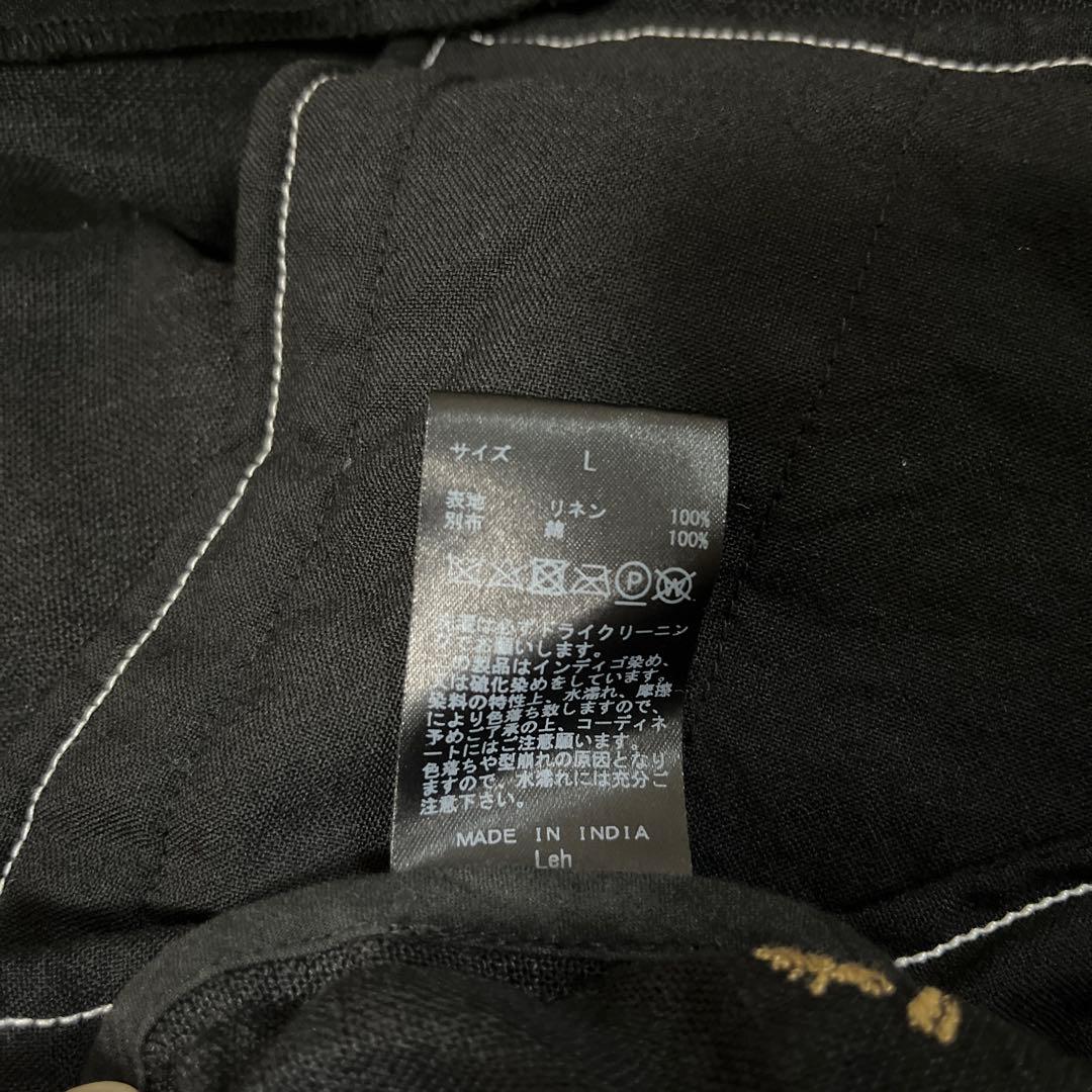 Leh レー 刺繍入り リネン ウエスタンジャケット 黒金 L