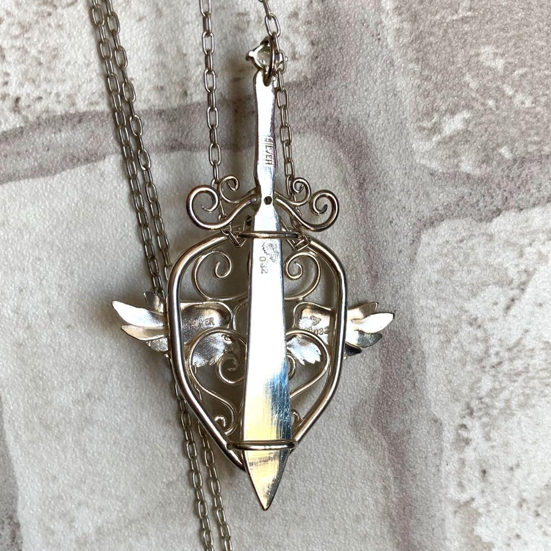 ネックレス　ハンドメイド　シルバー　ムーンストーン　剣と盾　ファンタジー3way