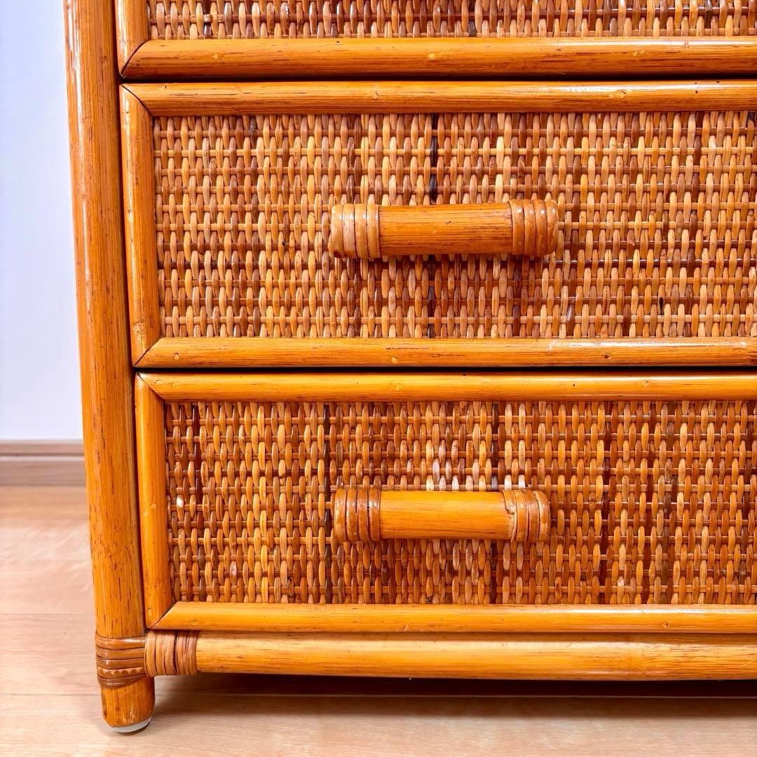 昭和レトロ ラタンチェスト 4段5杯 籐家具 アジアン家具