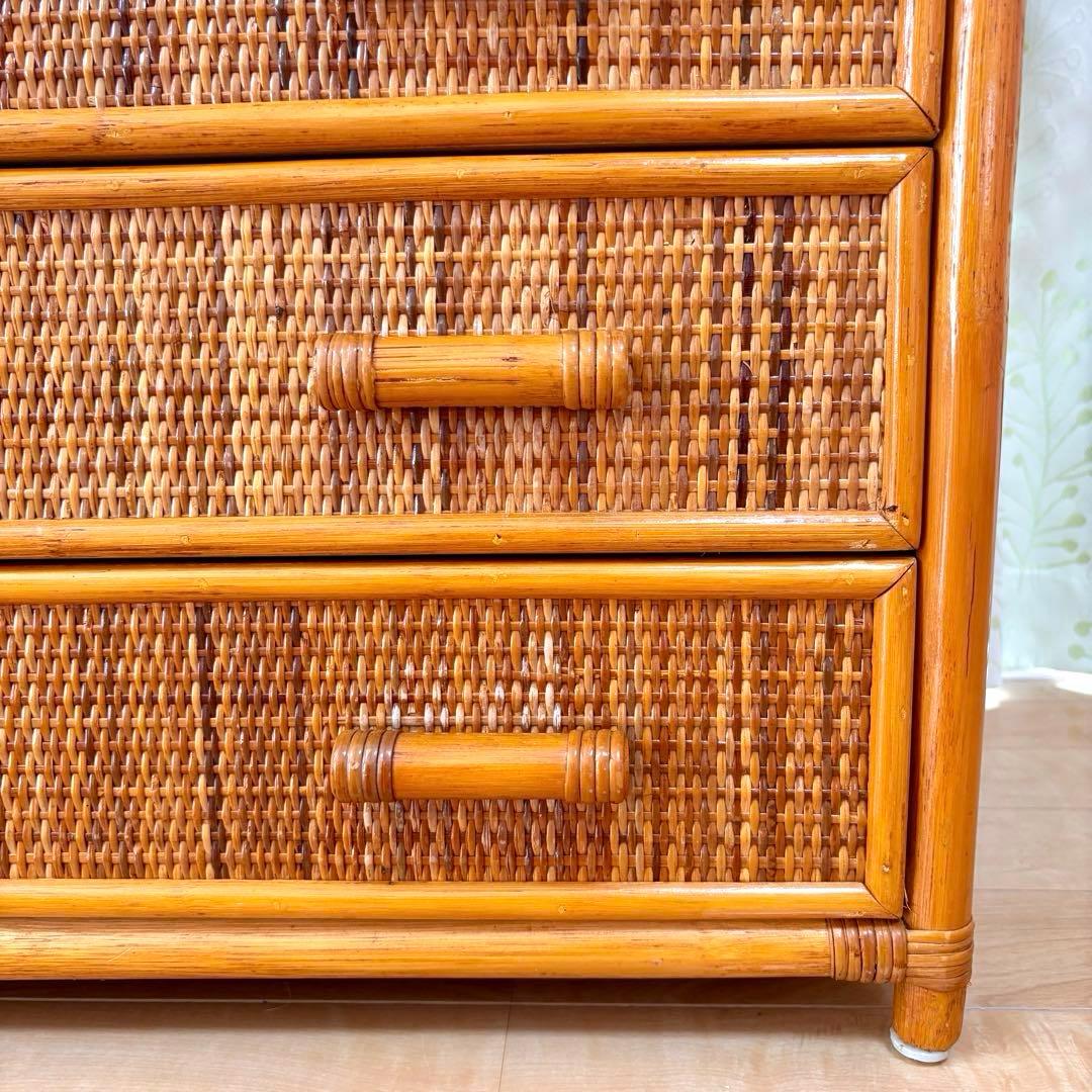 昭和レトロ ラタンチェスト 4段5杯 籐家具 アジアン家具