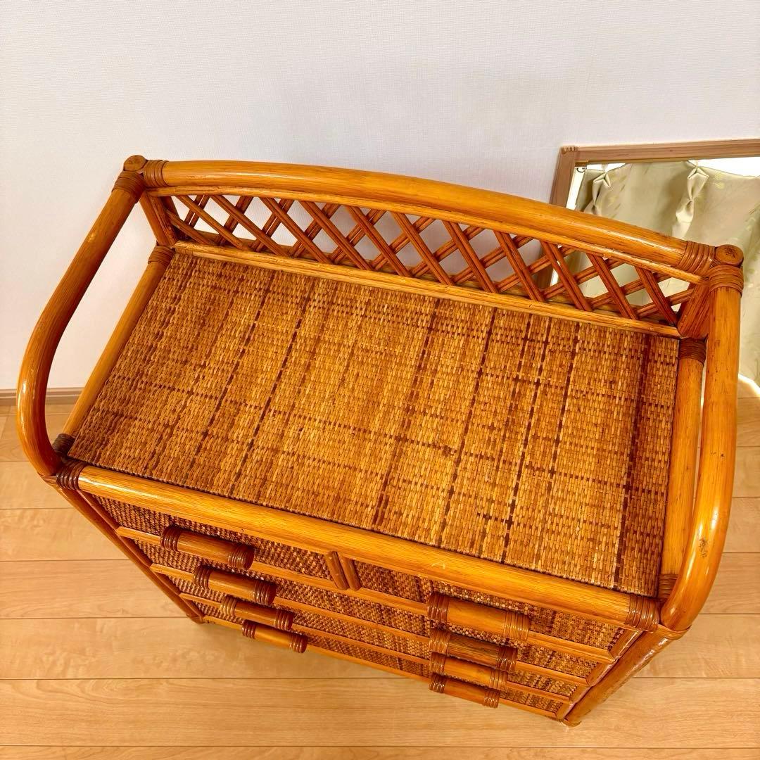 昭和レトロ ラタンチェスト 4段5杯 籐家具 アジアン家具