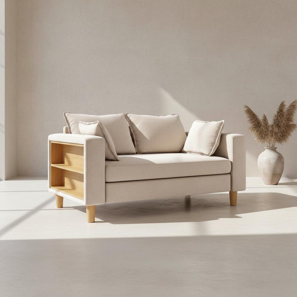 収納ソファー 2人掛け 多機能アームレスト カップホルダー付 幅123cm