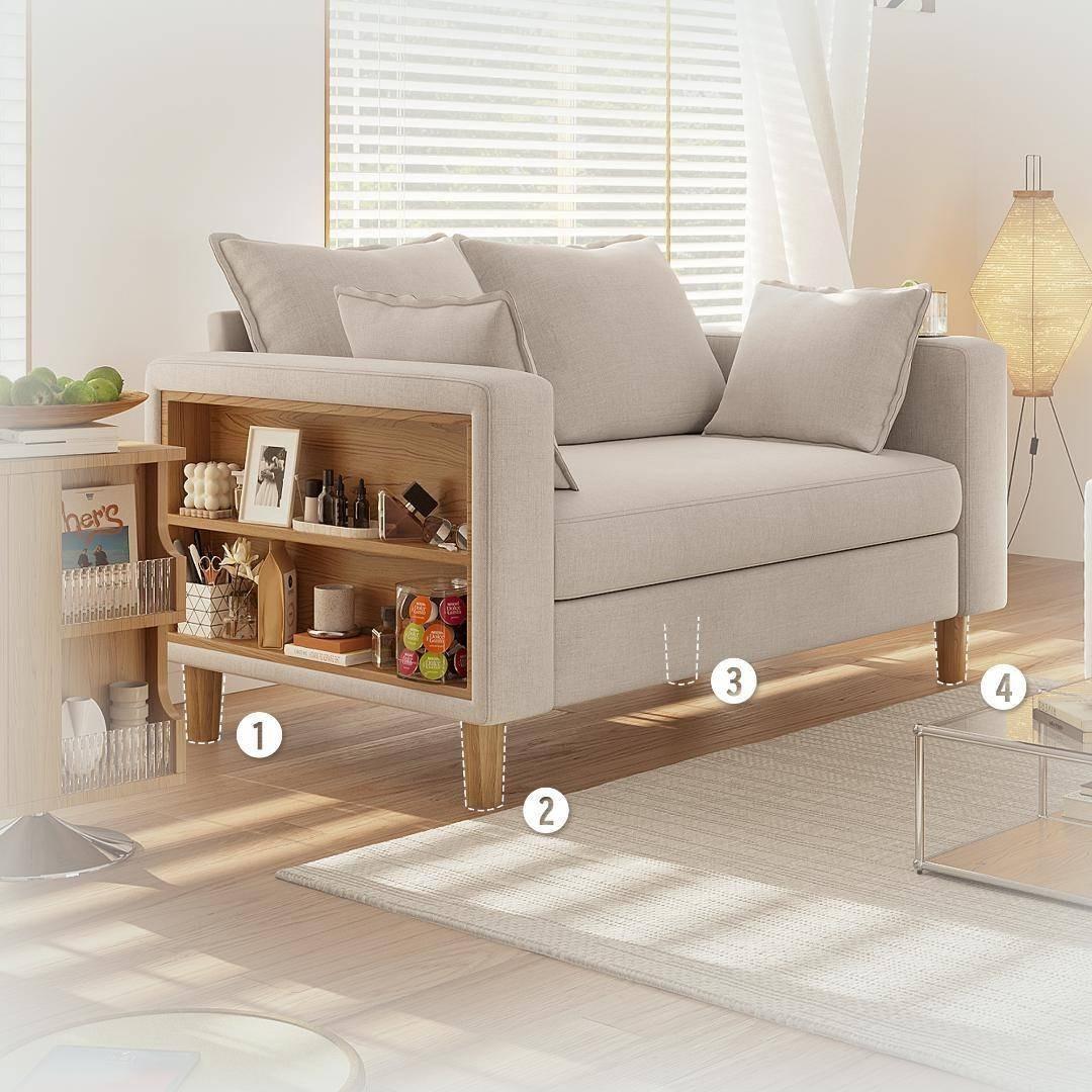 収納ソファー 2人掛け 多機能アームレスト カップホルダー付 幅123cm