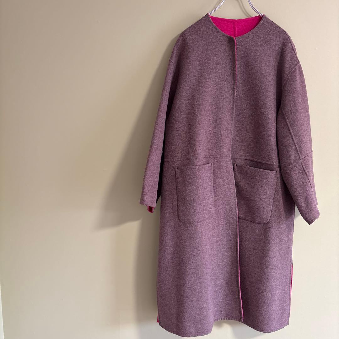 SIMPLICITE ピンク ブラウン　ロングコート リバーシブル　F